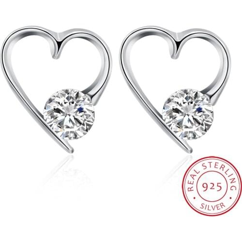 Seanlov Fashion S925 Sterling Silver Love Heart Earrings Jewelry White Cubic Zirconia Crystal Stones Stud Earrings Female