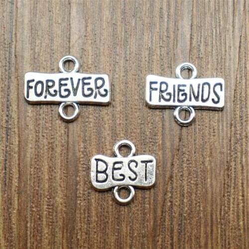 20pcs Connector Charms Best Friends Forever Plate For Jewelry Making DIY Jewelry Findings Accessories Antique Silver Color