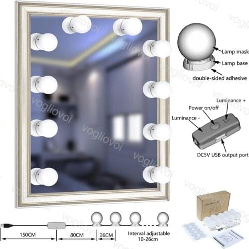 Vogliovoi Hollywood Style LED Vanity Mirror Lights Kit With Dimmable Light Bulbs 10W USB Lighting Fixture Strip For Makeup
