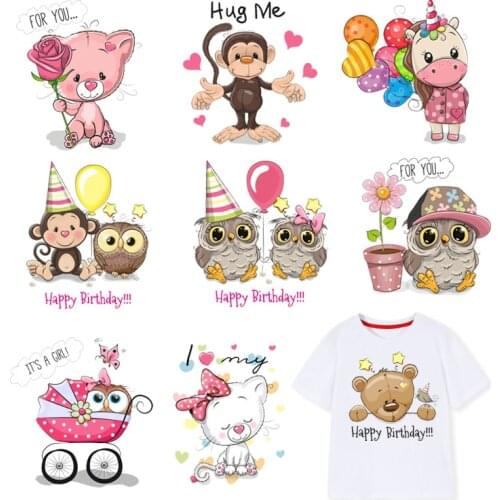 Animal Iron on Transfers Patches Clothing DIY Thermo Stickers Cute Owl Monkey Heat Transfers Patch for Child Clothes Decor F