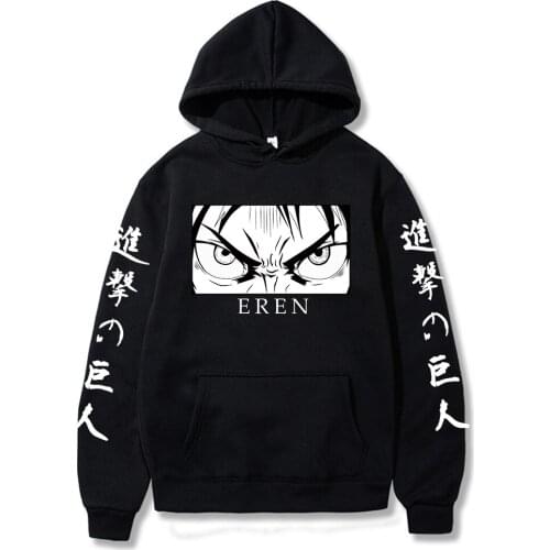 Attack on Titan Hoodie Anime Eren Yeager Eyes Printed Long Sleeve Mens Pullover Hoodie Clothes