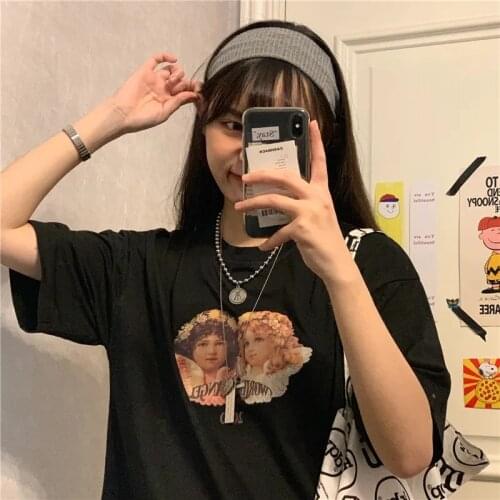 Tops Tees Casual vintage print Streetwear clothing ulzzang ins womens T-shirt Harajuku Tshirt Print New Cotton Short Sleeve