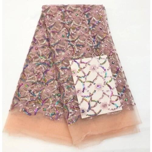 High-quality French tulle lace, multi-color sequins with beaded lace, Nigerian style lace fabric, suitable for ladies' dresses