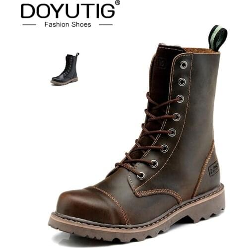 DOYUTIG High Quality British Martin Boots For Women & Men Genuine Leather High Team Boots Fashion Couples Military Shoes SG006