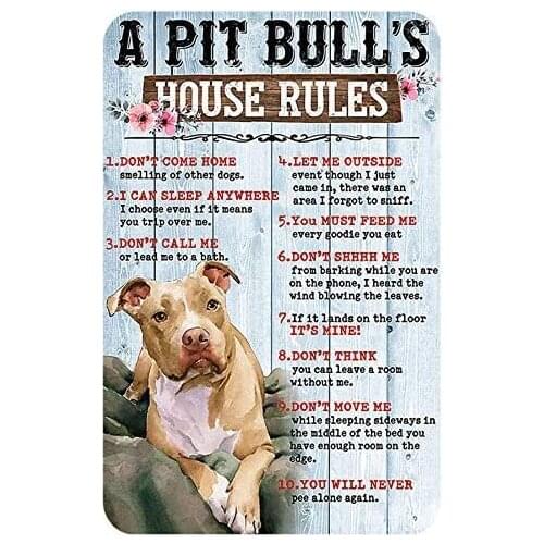 Pitbulls House Rules Don't Come Home Smelling of Other Dogs Retro Poster Plaque Tin Sign Wall Decor for Kitchen Pub Farm House