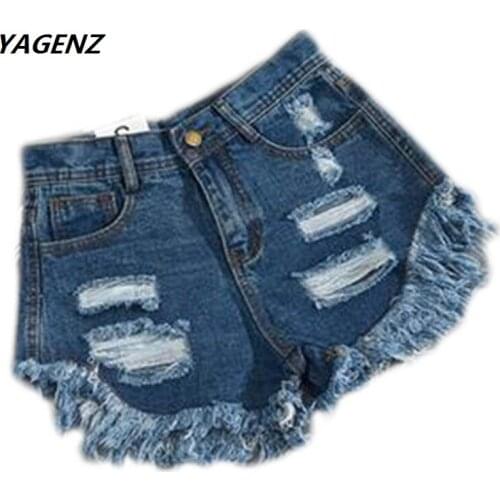 2019 Summer woman jeans Shorts Moustache Effect Vintage Scratched jean short pants Hole jeans girl Shorts high waist femme denim