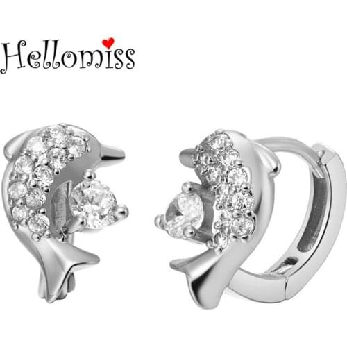 White/Rose Gold Hoops Earrings for Women Dolphin Earring with Cubic Zirconia Fashion Statement Jewelry Best Gifts Brincos Femme