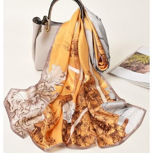 100% Pure Silk Scarf Women Luxury Handkerchief Real Silk Long Scarf Satin Shawl 2021 Print Neckscarf Headscarf Foulard Femme