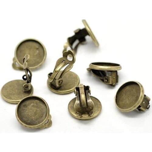 100pcs Bronze Clip On Earring Tray - Antique Bronze Blank Round Bezel Pad Fit 12mm