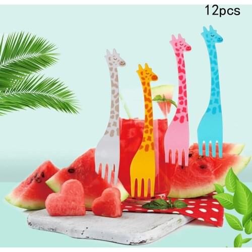Food Picks Salad Desert Forks Kitchen Tool 12pcs/set Tableware Fruit Snack Toothpick Cartoon Giraffe Shape Kitchen Accessories