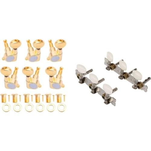 2 Pcs Replacement Tuner Guitar Machine Head Peg & 6 Guitar Tuning Pegs Touches Guitar Strings Button 3L + 3R Gold