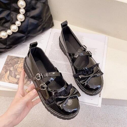 2021 New College Style Jk Small Leather Shoes Women Cosplay Lolita Bowknot Buckle Black Single Shoes Mary Jane Casual Retro
