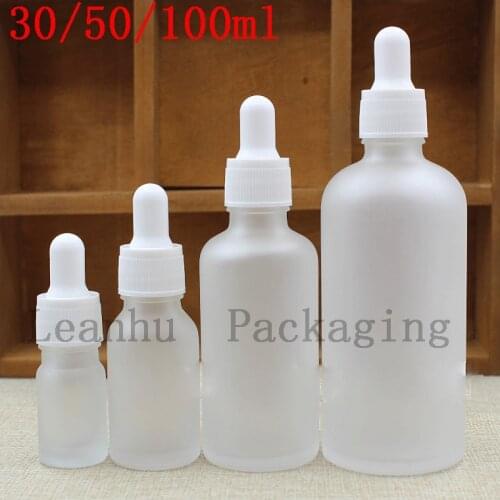 5ml 10ml 20ml 30ml 50ml 100ml Frosted Glass Bottles With White Plastic Cap Female Beauty Essential Oil Essence Dropper Bottle