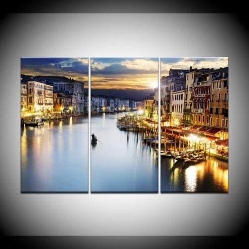 3 Piece Canvas Wall Art Venice Canal Night Printed Oil Painting On Canvas Wall Pictures for living Room Home Decor Frame Artwork