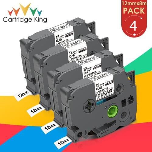 4pk 12mm TZ 131 Laminated Label for Brother TZ-131 Label Tape Black on Clear Cartridge Ribbon Compatible for Brother Label Maker