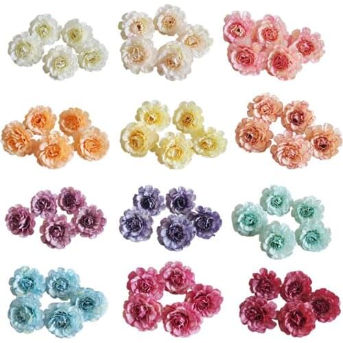 5pcs Autumn Azalea Artificial Flower Small Tea Rose Flower Head Wedding Wrist Flower Making European Small Peony