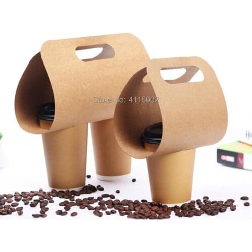 500pcs Kraft Paper Cup Holder Disposable Drinks Coffee Tea And Milk Mug Base Handle Holders Takeaway Drink Packaging