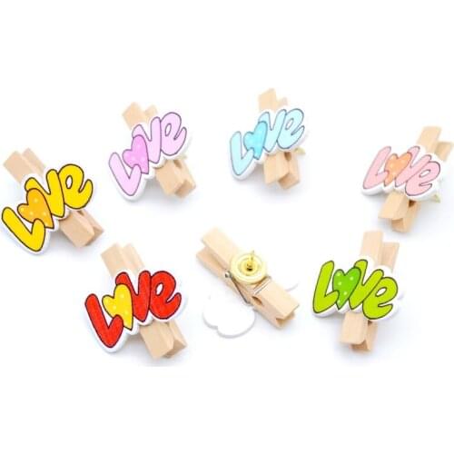 6 Pcs Wooden Push Pins Shaped Thumbtack Pin Photo Color Wood Clip Pushpin Wall Press Nail DIY Binding Office School Supplies