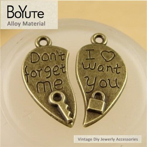 BoYuTe (50 Sets/Lot) 26*24MM Wholesale Antique Bronze Plated Zinc Alloy Key Heart Lock Pendants Diy Jewelry Accessories