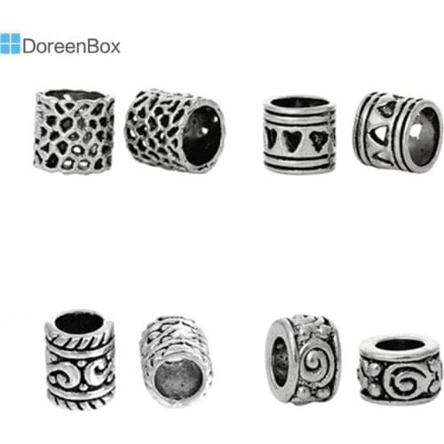 50PCs Doreen Box Tube Spacers Beads Dotted Ornate Alloy Silver Color Fit European Charm Bracelets DIY Jewelry Making Wholesale