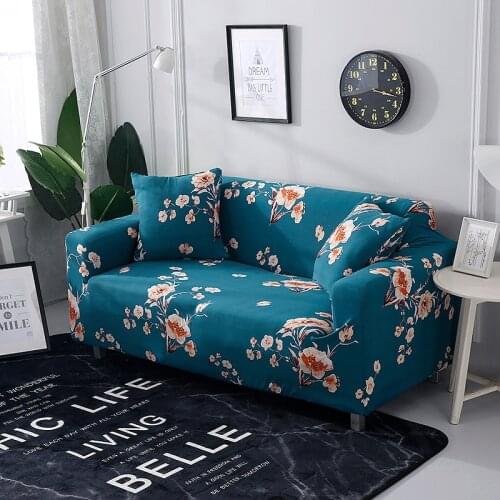Blue Flowers Sofa Covers For Living Room Universal Elastic All-inclusive Nonslip Printed Vintage Cotton Stretch Sofa Bed Cover