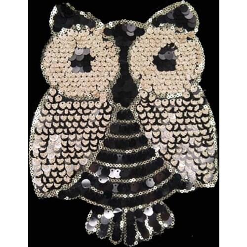 Women clothes cute sequins sewing patches for clothing 19*24cm Owl patch Diy Jacket Shirt Polo Cap Jeans Free shipping
