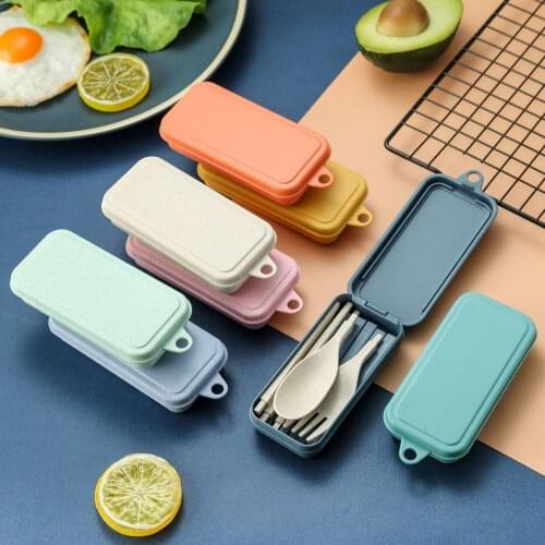 Environmental Protection Wheat Straw Material Biodegradable Folding Tableware Portable Set Knife Fork Spoon and Chopsticks