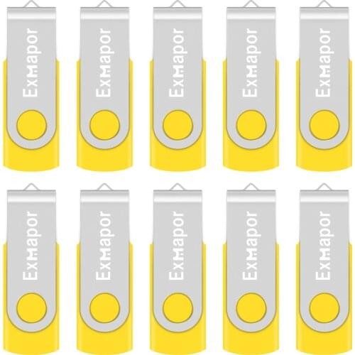 Exmapor 10 Packs USB Flash Drive 1GB 2GB 4GB 8GB Thumb Drive Memory Stick Swivel Design 16GB 32GB for Computer Laptop Yellow