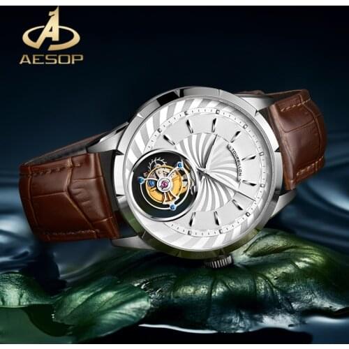 AESOP Genuine Leather Business Men Watch AAA++ Real Tourbillon Mechanical Watch Sapphire Glass Waterproof Watch
