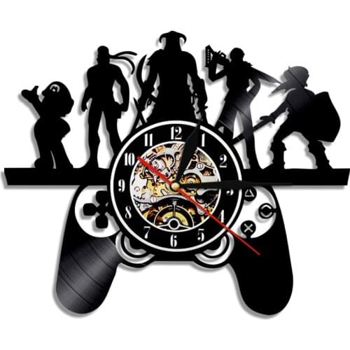 Play Game Characters Theme Vinyl Record Wall Clock With Color Changing LED Light Vintage LP Wall Hanging Watch Gift For Gamer
