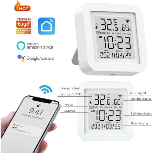 Smart Wifi Humidity Sensor Temperature Sensor Data Sync Tuya APP Remote Real-time Monitor Support Alexa Google Home SmartThings