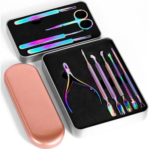 Manicure stainless steel tweezers colorful titanium Set Gel Nail Polish Kit Professional Scissors Acrylic Nails Art tools