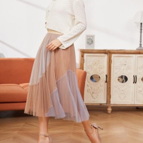 Elegant Mesh Pleated Skirt Women Elastic Waist High Waist Casual Summer Office Ladies Midi Skirts Saias Jupe