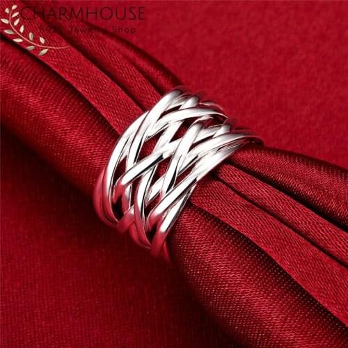 Pure 925 Silver Rings For Women 8mm Mesh Ring Adjustable Wedding Band Fashion Jewelry Accessorie Bague Femme Anillo Bijoux Gifts