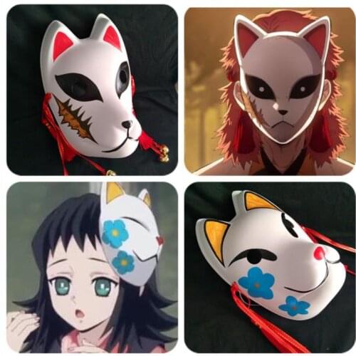 Demon Slayer Kimetsu no Yaiba Mask Hand-Painted Kitsune Fox Masks Kamado Tanjirou Japanese Cosplay Props Halloween Costumes