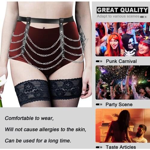 Fashion Punk Nightclub Rave Buttocks Harness Lingerie Metal Chain Mini Skirt Women Sexy Leather Body Chain Dance Clothing Fetish