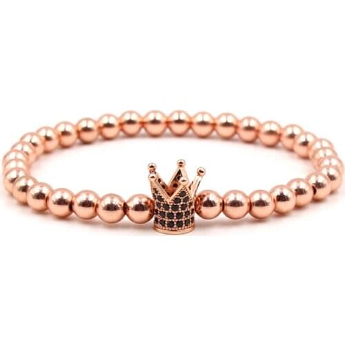 Fashion 6mm Hematite Beads Bracelet Pave CZ 4 color Crown DIY Bracelet bangle for Women&Men Classic Jewelry Handmade charm Gifts