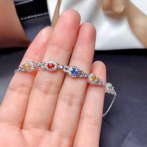 Fashion leaf sprouting S925 silver natural Multicolor sapphire bracelet natural gemstone bracelet women party gift fine jewelry