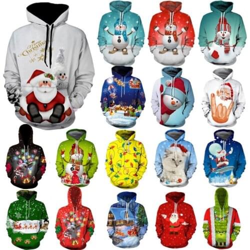 2020 Fashion Ugly Christmas Sweater Women Christmas Sweater Santa Claus Large size Ugly Novelty Snowman 3D Sweater hooded sweate