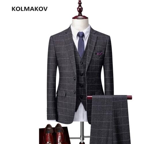2021 new arrival suit high quality slim fit casual plaid suits men, mens wedding dress,Dress Jacket Pants Vest.3 Pieces Set