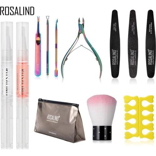 ROSALIND 12Pcs/Kit Gel Nail Tool Set Bag For Nail Art Gel For Manicure Cuticle Remover Gel Polish Nourishment Plastic Bagged Set