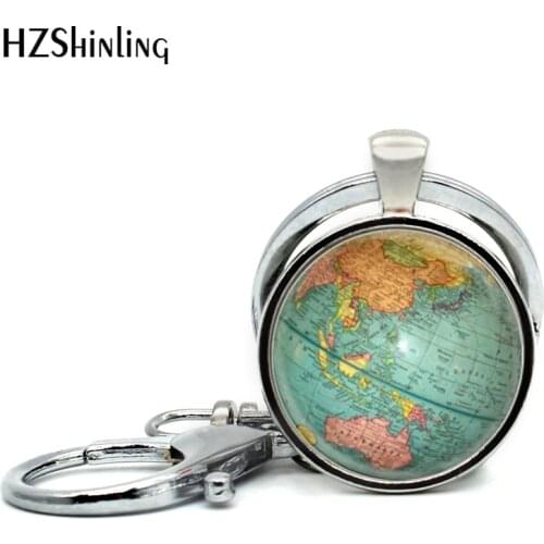 2017 Newest Globe Keychain Handmade World Map Planet Earth Geography Key Chain Glass Dome Keychains for Women