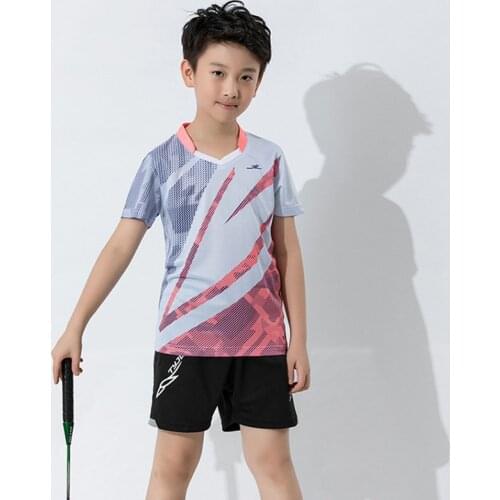 2018 New Cool Boys Badminton sets , Quick Dry Kids Tennis Suit , Children badminton Shirt , Table Tennis T-Shirts Gray 2XS-3XL
