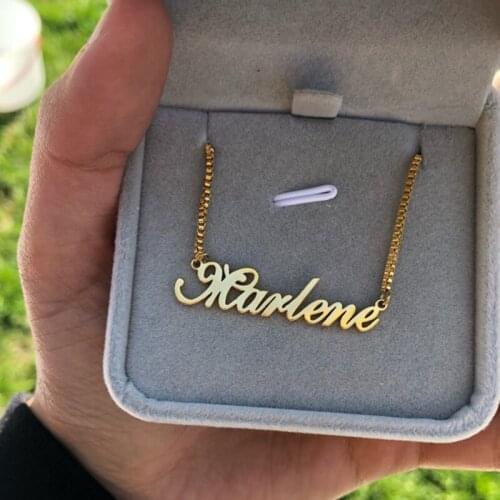 Personalized Box Chain Name Necklace Fashion Jewelry Stainless Steel Custom Nameplate Pendant Necklace Women Men Daily Wearing