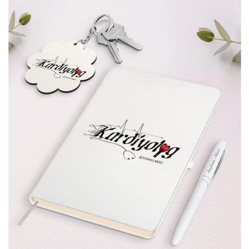 Personalized Kardiyolog White Notebook Pen and Keychain Gift Set Reliable Quality Gift Casual Design Moment Special Day