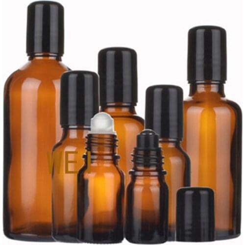 5ML 10ML Amber Glass Roll On Bottle Empty Vials with Stainless Steel Metal Roller Ball for Essential Oils Perfume Aromatherapy