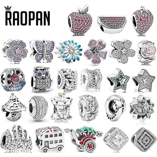 RAOPAN silver 925 fruit flowers sparkle full of diamond zircon beads suitable for original charm bracelet girls fashion jewelry