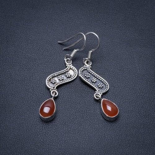 Natural Carnelian Punk Style 925 Sterling Silver Earrings 1 3/4" S1325
