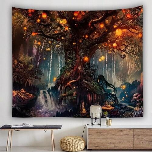Simsant Skeleton Flaming Bird Tapestry Moon Mystical Meditation Psychedelic Art Tapestry Living Room Decor Room Wall Decor
