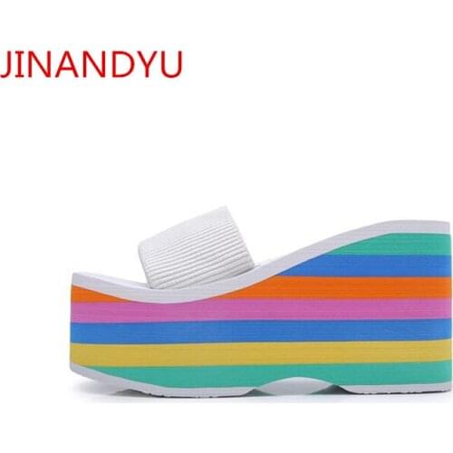 Rainbow Slides Shoes Women High Heels Platform Wedges Shoes for Women Slippers Heels Casual beach shoes Woman Slippers Platforms